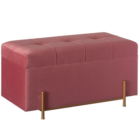 Fabulaxe Large Rectangle Velvet Storage Ottoman Stool Box with Golden Legs, Decorative Sitting Bench, Pink QI003938.PK